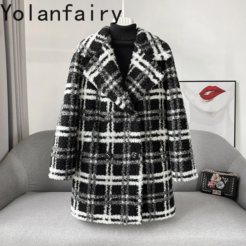 YOLANFARIY 100% Wool Real Fur Coat Women Clothing Mid-length Winter Coats Sheep Shearing Fashion Tops Abrigo Piel Mujer 2024