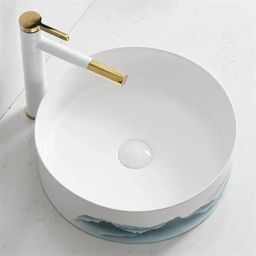 Chinese Style Oval Washbasin Household Bathroom Washbasin Ceramic Square Tabletop Art Basin Light Luxury Fashion Wash Basin