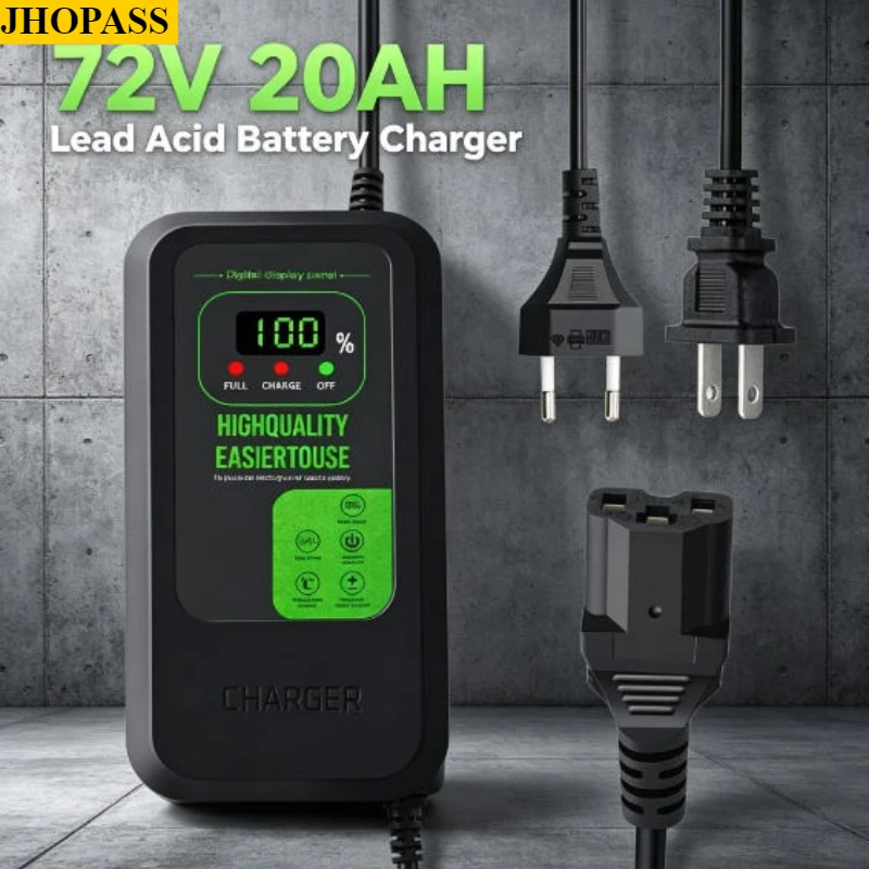 HD Smart 72V 20AH LCD Lead Acid GEL AGM Dry Water Battery Charger for Motorcycle E-bike Scooter AC110V to 220V UK EU AU US Plug