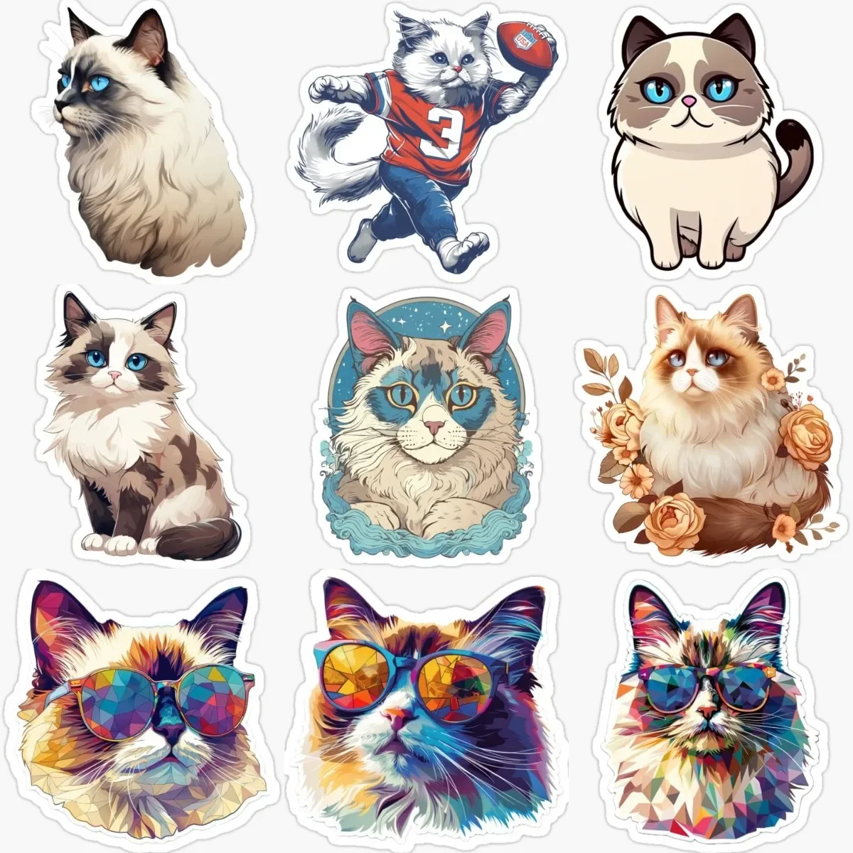 

Cute Ragdoll Cat Pets Catoon PVC Creative Sticker for Decorate Room Wall Car Window Truck Bicycle Helmet Decal Accessories