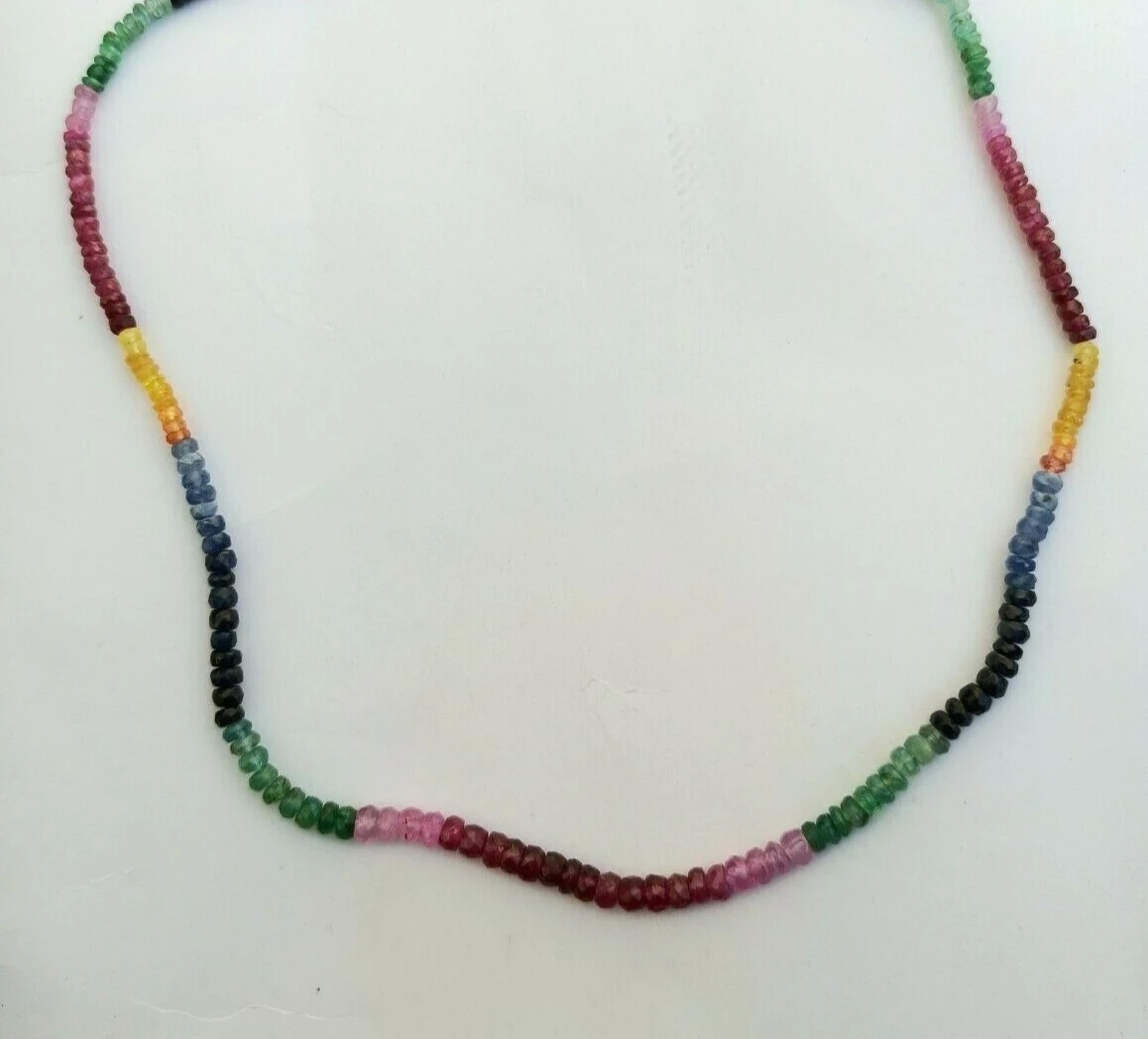 Natural Multi Sapphire Gemstone Faceted Beads 2-4 mm Length 18'' Necklace