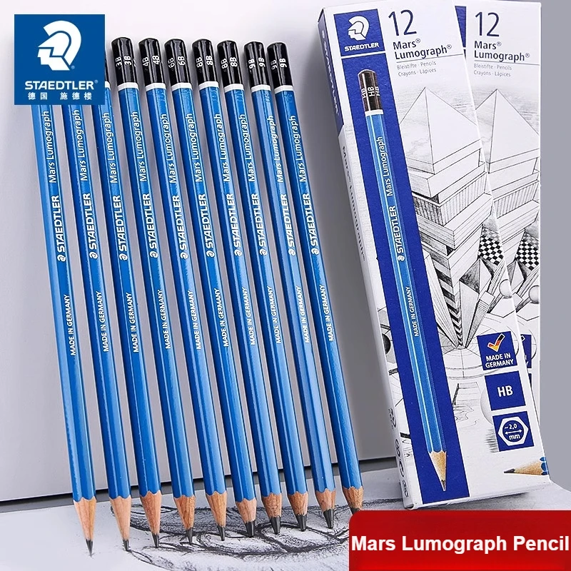 1 lápiz de dibujo artístico de grafito Staedtler Mars Lumograph 100, lápices profesionales de plomo adherido medio suave y resistente a roturas