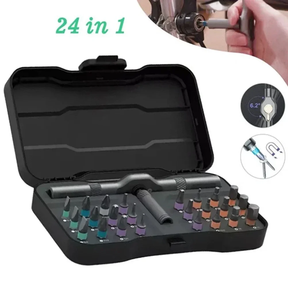 24-in-1 Multifunctional Screwdriver and Ratchet Wrench Set Magnetic Tip Hand Tools Set Home DIY Various Tasks Maintenance Kit