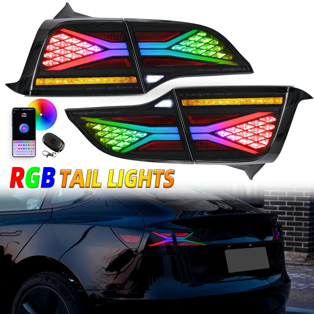 

COLIGHT Car Tail Lamp RGB APP Control for Tesla Model 3 Model Y 2016-2023 LED Taillights Assembly Sequential Dynamic Turn Signal