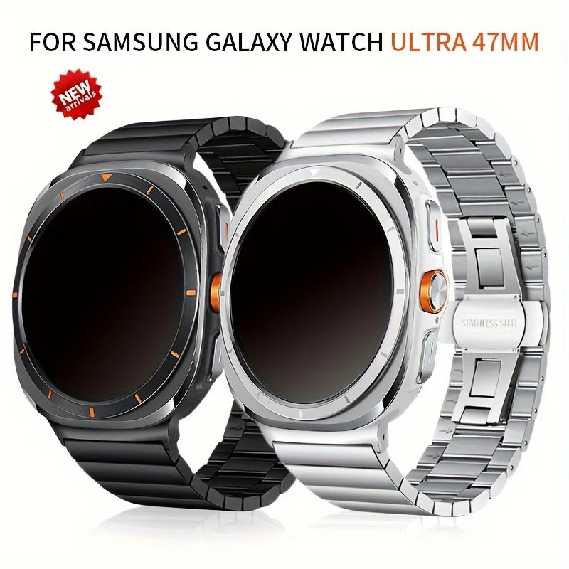 حزام من الفولاذ المقاوم للصدأ بدون فجوات لساعة سامسونج جالاكسي الترا 47 ملم بإبزيم على شكل فراشة لسوار المعصم المعدني جالاكسي 7 الترا