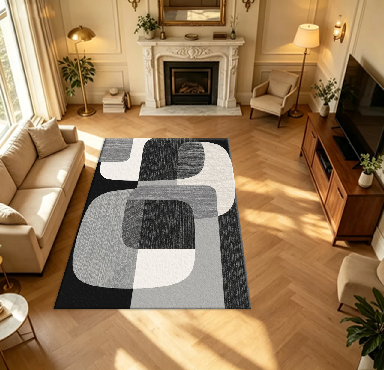 Mid Century Abstract Geometric Block Carpet Flooring Modern Minimalist Home Living Room Bedroom Area Rug Indoor Floor Mat