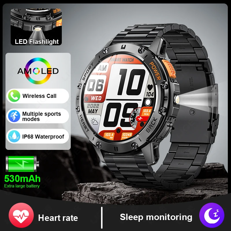 

LIGE New Smart Watch Men 1.43 Inch AMOLED Screen Bluetooth Call Flashlight 530mAh Health Monitor Smartwatch For Android IOS K65