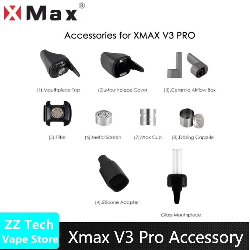 Original Xmax V3 Pro Dry Herb Vaporizer Replaceable Glass Mouthpiece Dosing Capsules Filter Wax Cup Vape Accessory