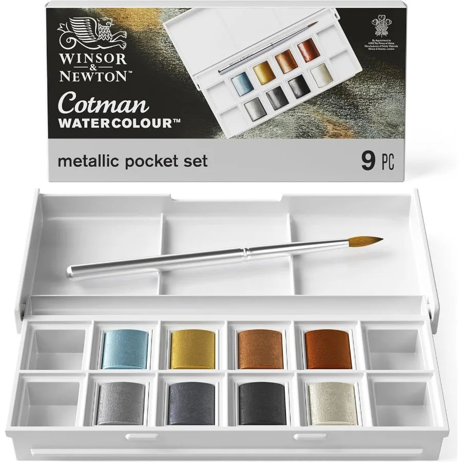 

Cotman Watercolor Paint Set 8 Half Pan Metallic Colors with Brush for Artists and Craft Enthusiasts Ideal for Mixed Media Art J