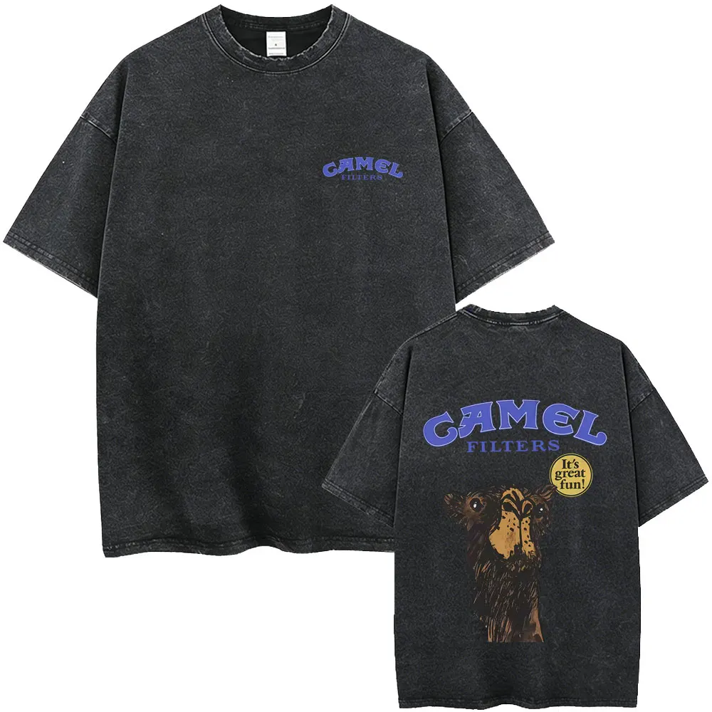 Classic Camel Motocycle Car Vintage Washed T-shirt Men Women Fashion Casual Oversized T Shirt Men's Retro High Quality T-shirts