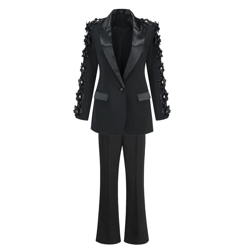 New Fashionable High-End Suit Set Floral Decorations for Women European American Party Trousers Two-Piece Set pant sets vestidos