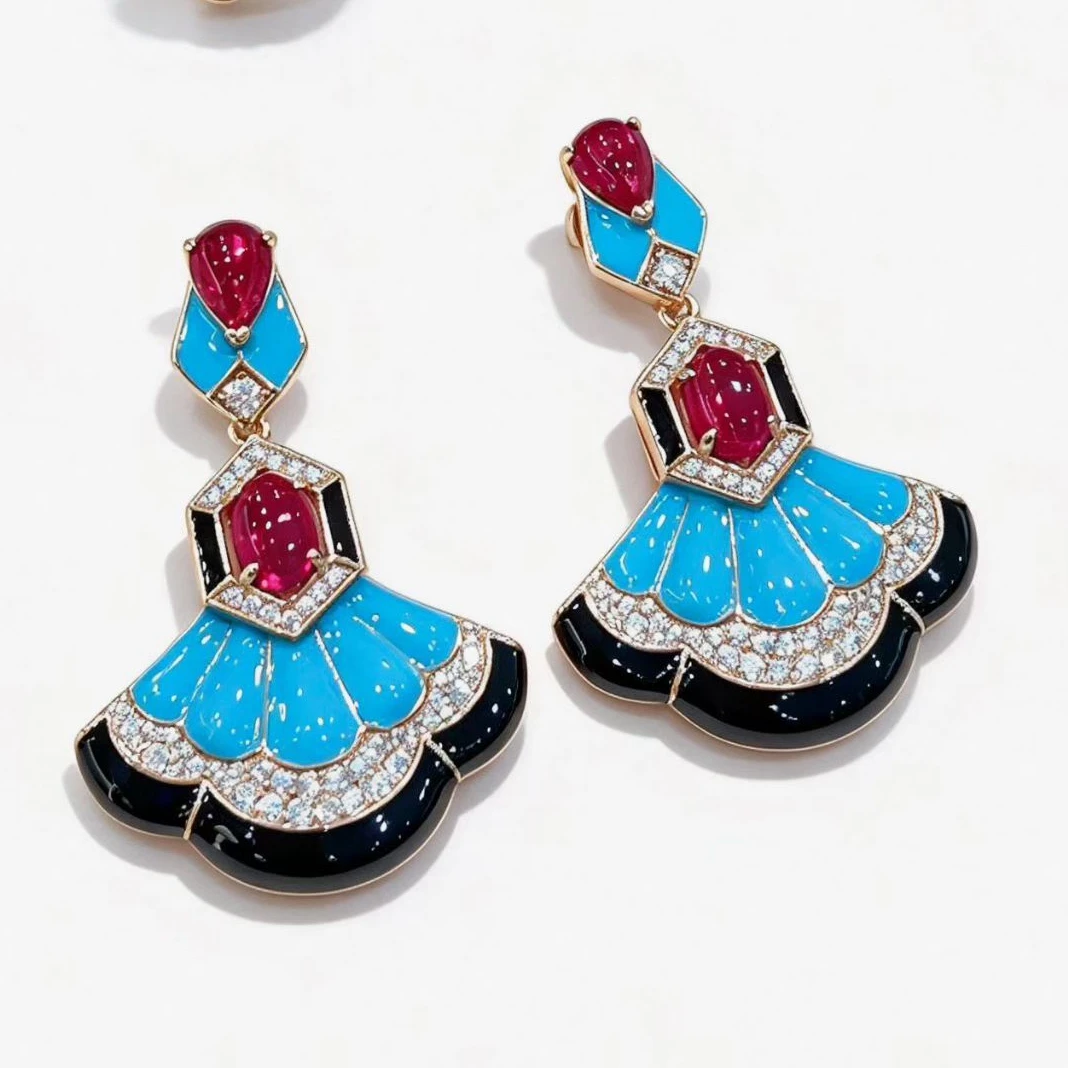 KQDANCE High Craft New 925 Silver Black Resin Turquoise Blue Lab Ruby Red Colored Gemstone Geometric Drop Earrings or Rings