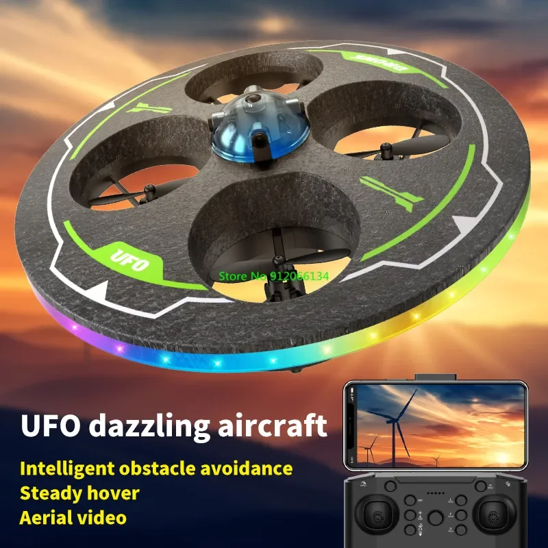 

Умный дрон UFO для предотвращения препятствий WIFI FPV RC 2,4G 360° ° Защитное кольцо с вращением, удержание положения, летающий квадрокоптер с дистанционным управлением