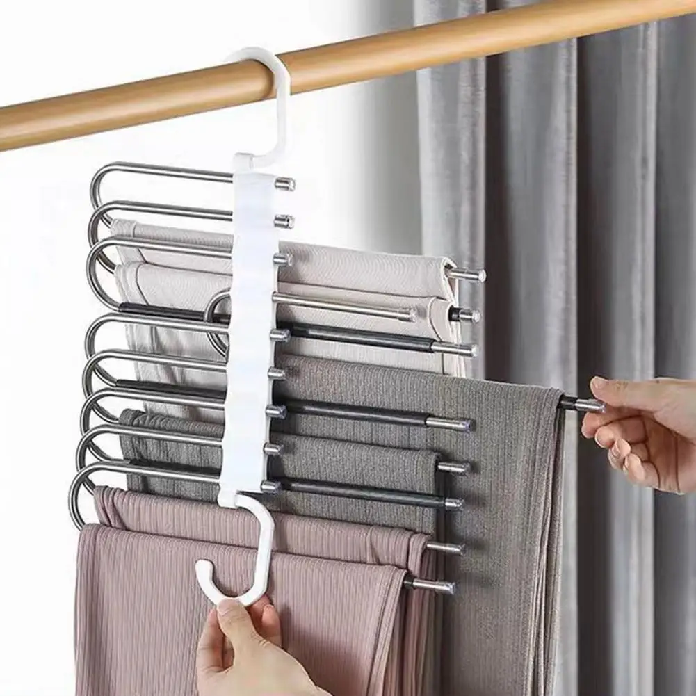 Multi-layer Trouser Rack Storage Holder Anti-Slip Foldable Design Stainless Steel Anti-Slip Clothes Hanger Scarf Holder 바지 옷걸이