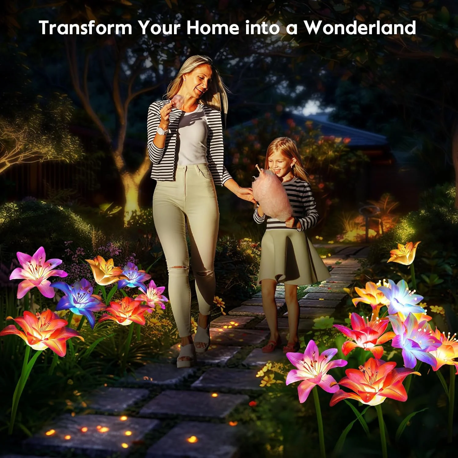 LED Solar Lily Flowers Lights Outdoor Waterproof Garden Night Light for Yard Lawn Walkway Backyard Landscape Lighting Home Decor