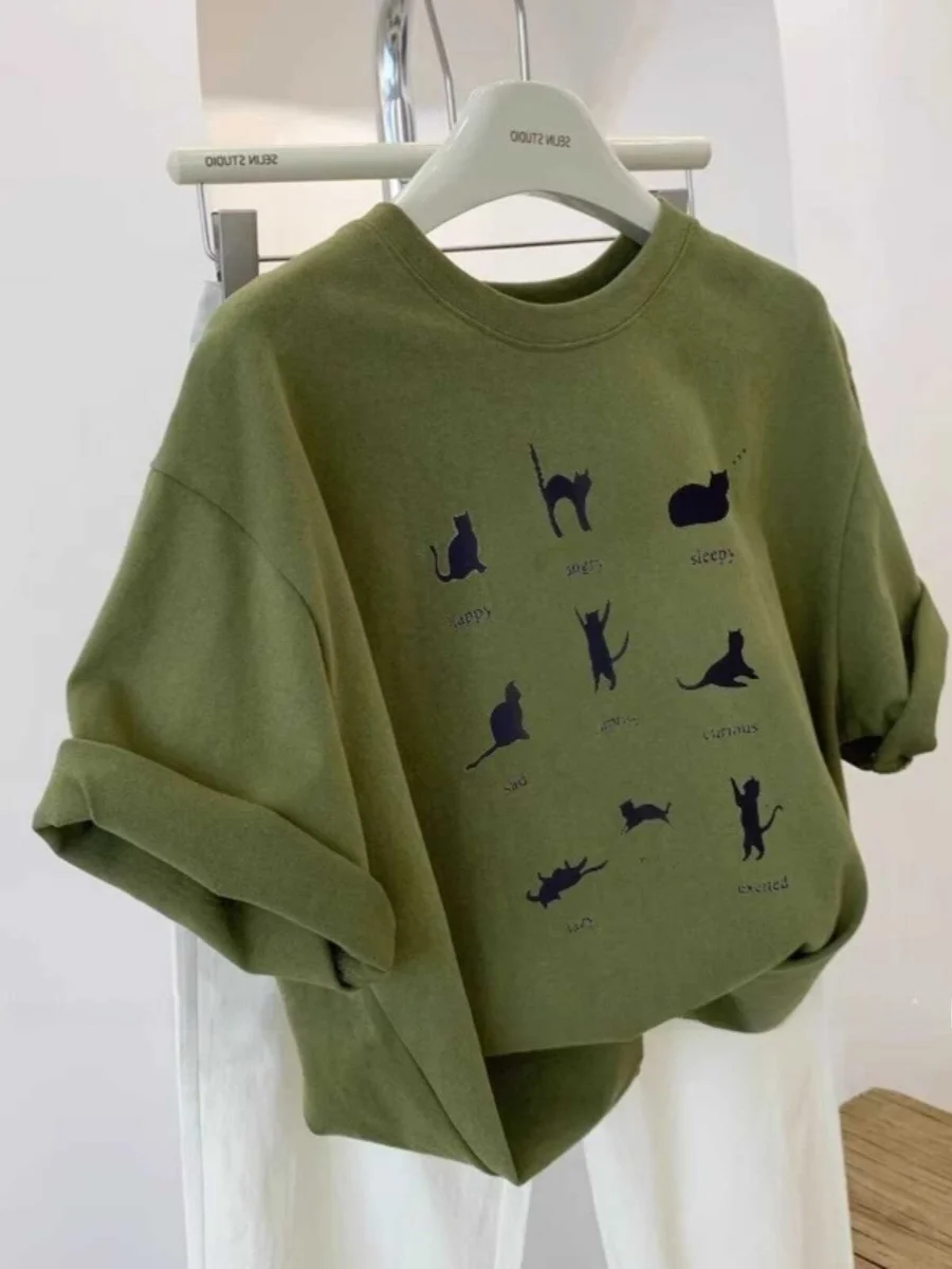 T-shirt ample en coton pur pour femme, nouveau style estival, polyvalent, décontracté, style coréen