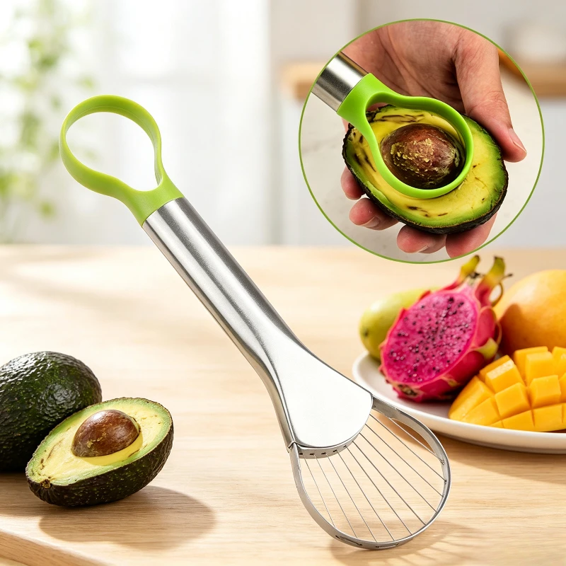 Dual‑Head Avocado Slicer Stainless Steel Multi‑Fruit Cutter Pit Remover Peeler Tool for Kiwi Mango Dragon Fruit Kitchen Gadget