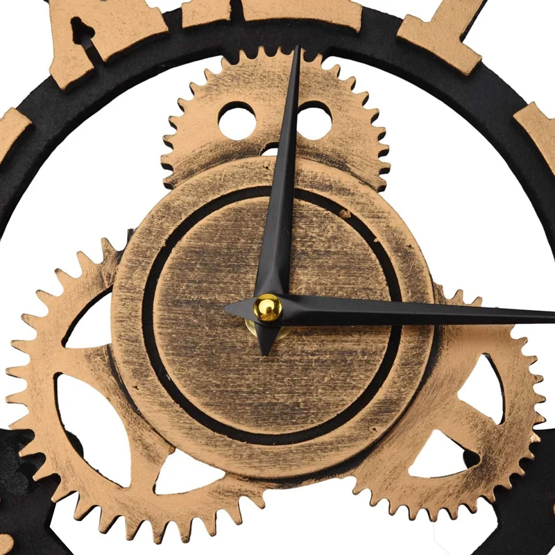 Large Wooden Wall Clock Vintage Gear Clock Us Style Living Room Wall Clock Modern Design Decoration For Home Clocks On The Wall image 4