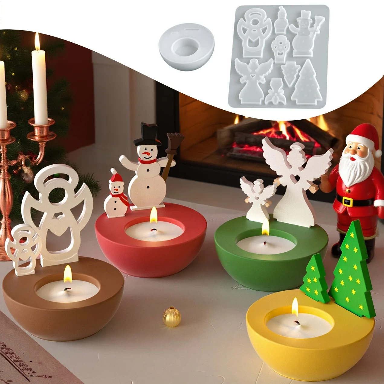 

2pcs Christmas Themed Candle Holder Silicone Molds, Resin Silicone Mold, DIY 4 Types of Plaster Candle Holders, Angel
