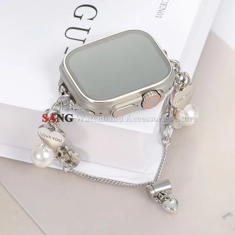 Love Metal Chain Adjustable Watchband for Apple Watch 38/40/41/42/44/45/46/49mm for Iwatch 9 8 7 6 SE Metal Strap Bracelets Belt - view 5