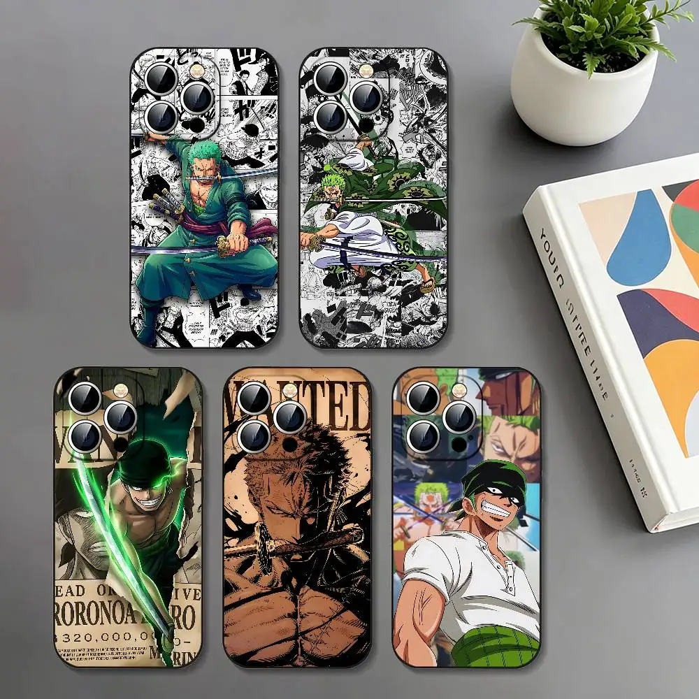 One Piece Roronoa Zoro Schlanke Schwarze Stoßfeste Handyhülle für iPhone 17 16 15 14 13 12 11 X XR XS Max Pro Max Plus Mini