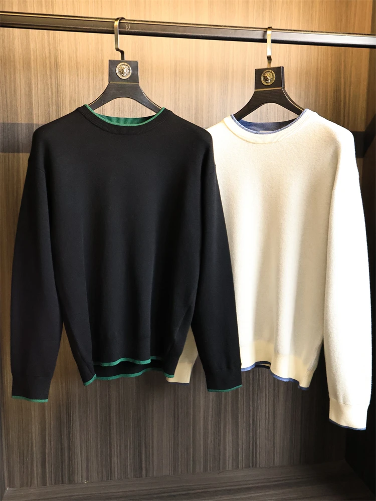 

Ele Simple Design Knitted Sweater for Men Skin-friendly Warm Fce-lined Autumn Winter Color Blo Faionable Crew Ne