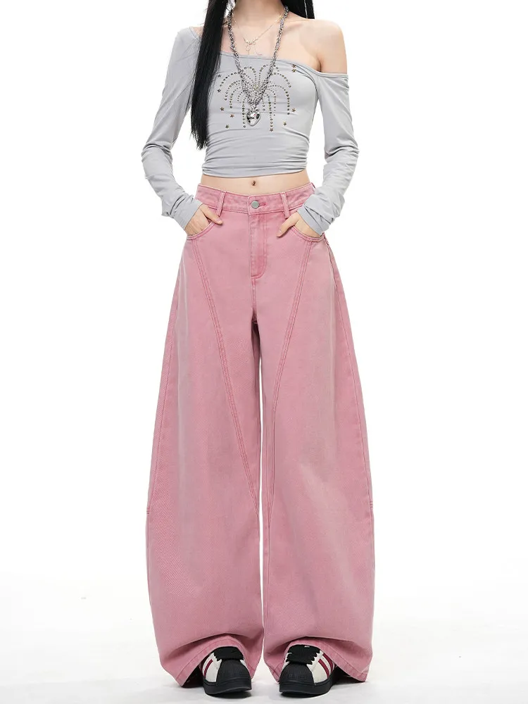 American Style Wide Leg Denim Pants Women New Style Retro Solid Color High Waist Loose Jeans Simple Fashion Versatile Trousers