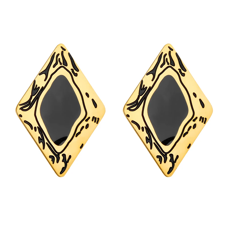 DIEYURO 316L Stainless Steel Black Droplet Oil Rhombus Pattern Earrings Womens Fashion New Current Ear Jewelry Lady Gift Party image 5
