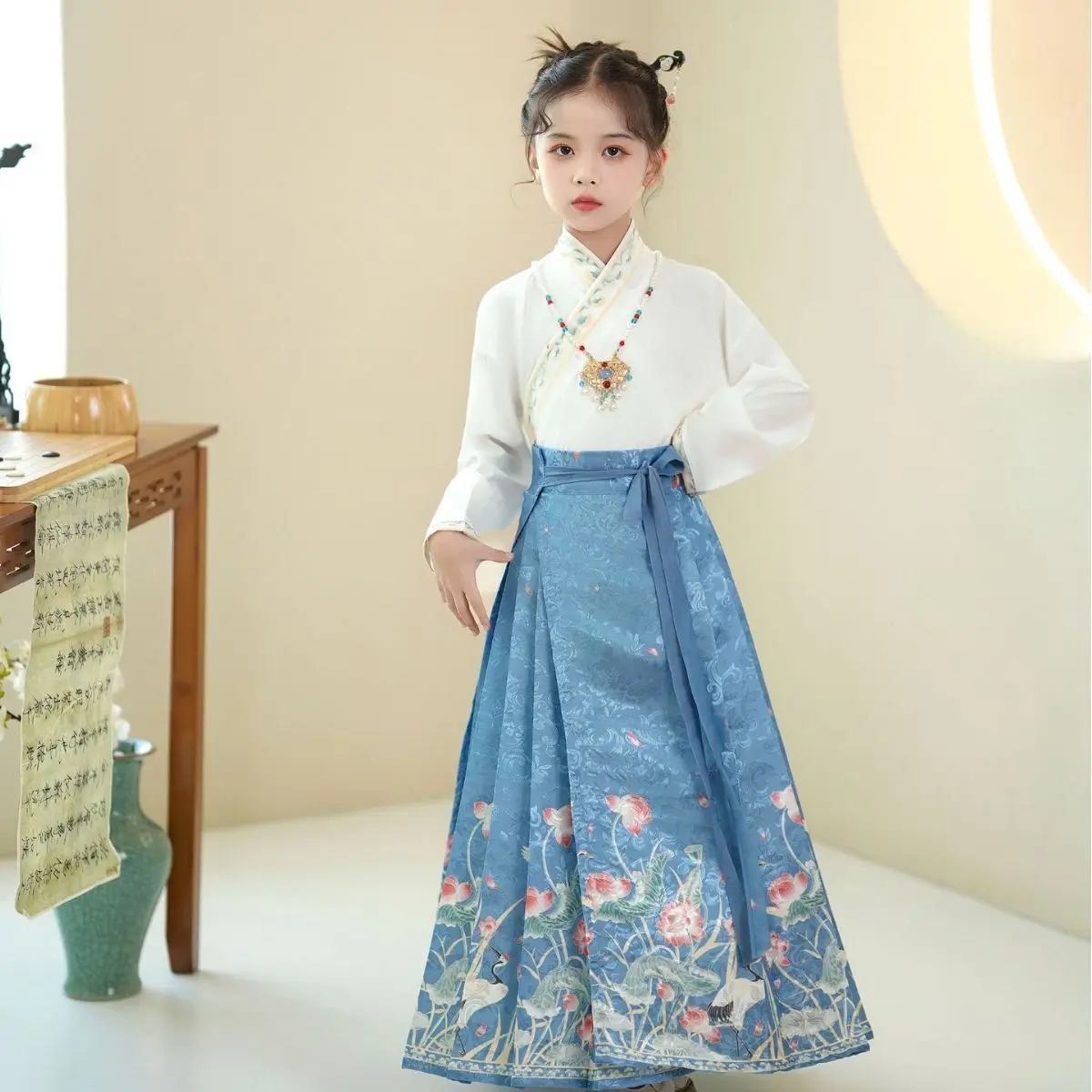 Ma Mian Skirt Girl Autumn 2023 New Chinese Style Ming System Ancient Hanfu Tang Suit Children's Set