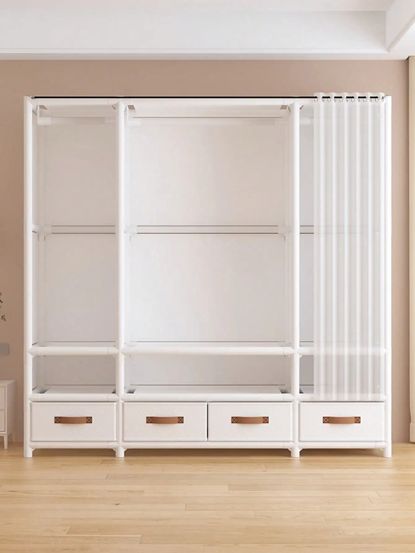 

Portable Closet With 4 Drawers, 57" Large Portable Wardrobe Closet For Hanging Clothes,