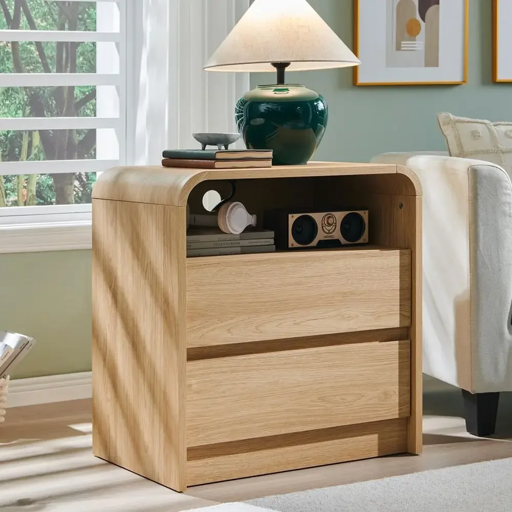 

25" Tall ern Nightstand with Charging Station, 23.6'' Wide Wood Bede Table w/2 Storage Ders, Large Century End Table or Bedroom,