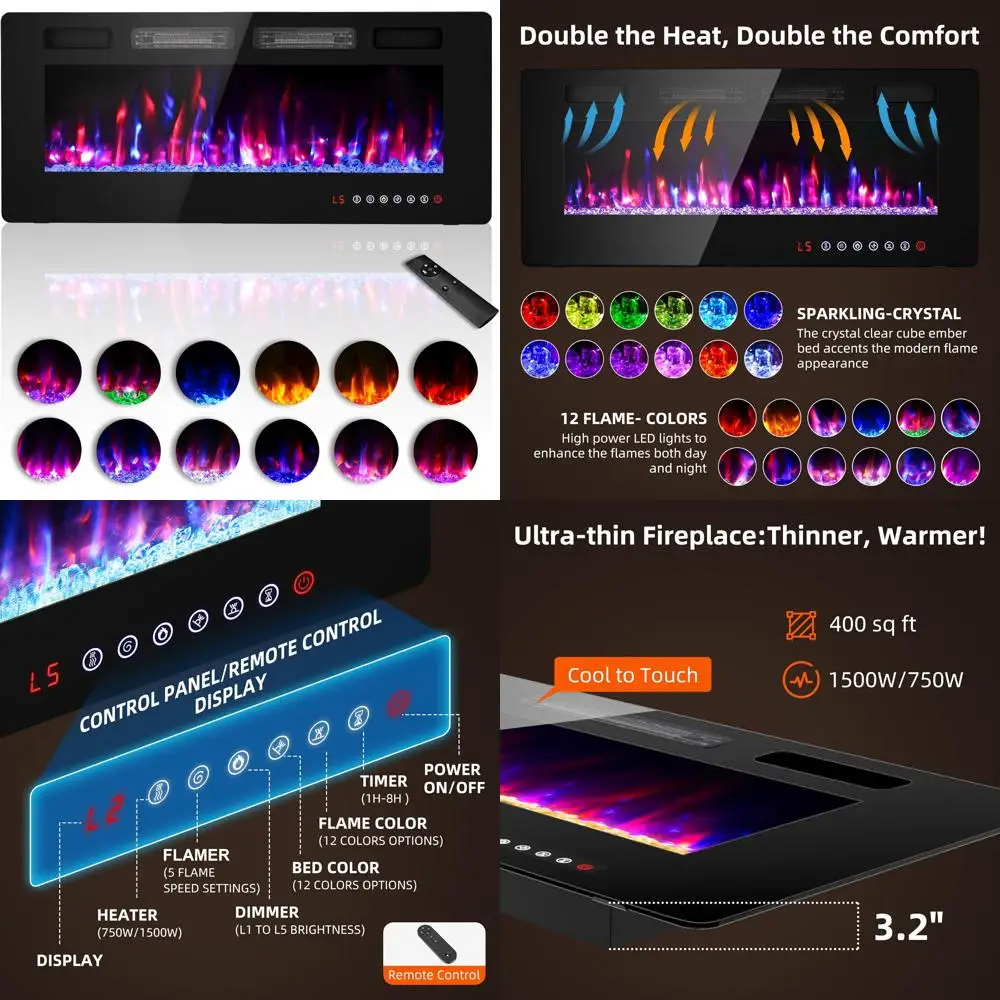 Chimenea eléctrica de 42 pulgadas, montada en la pared o independiente para salón con mando a distancia, ideal para decoración del hogar y ambiente
