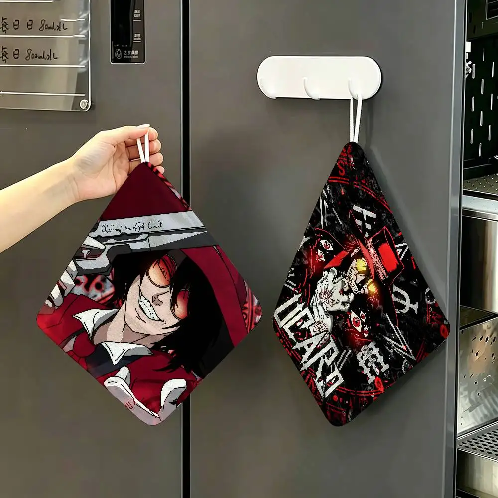 Anime H-Hellsing Hanging Design Hand Wiping Towel, Polyester Cotton Fabric, Universal for Bathroom Kitchen