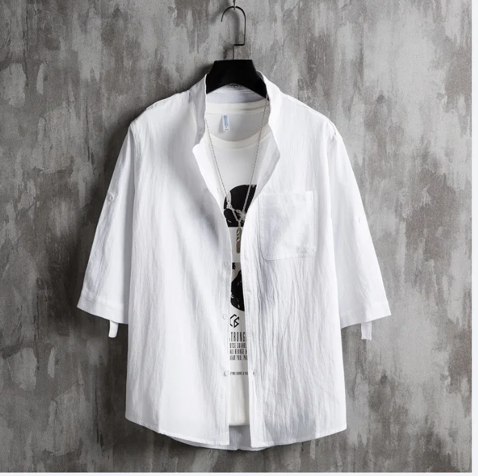 Men's Casual Blouse Cotton Linen Shirt Loose Tops Long Sleeve Tee Shirt Spring Summer Thin Casual Handsome Men's Shirts