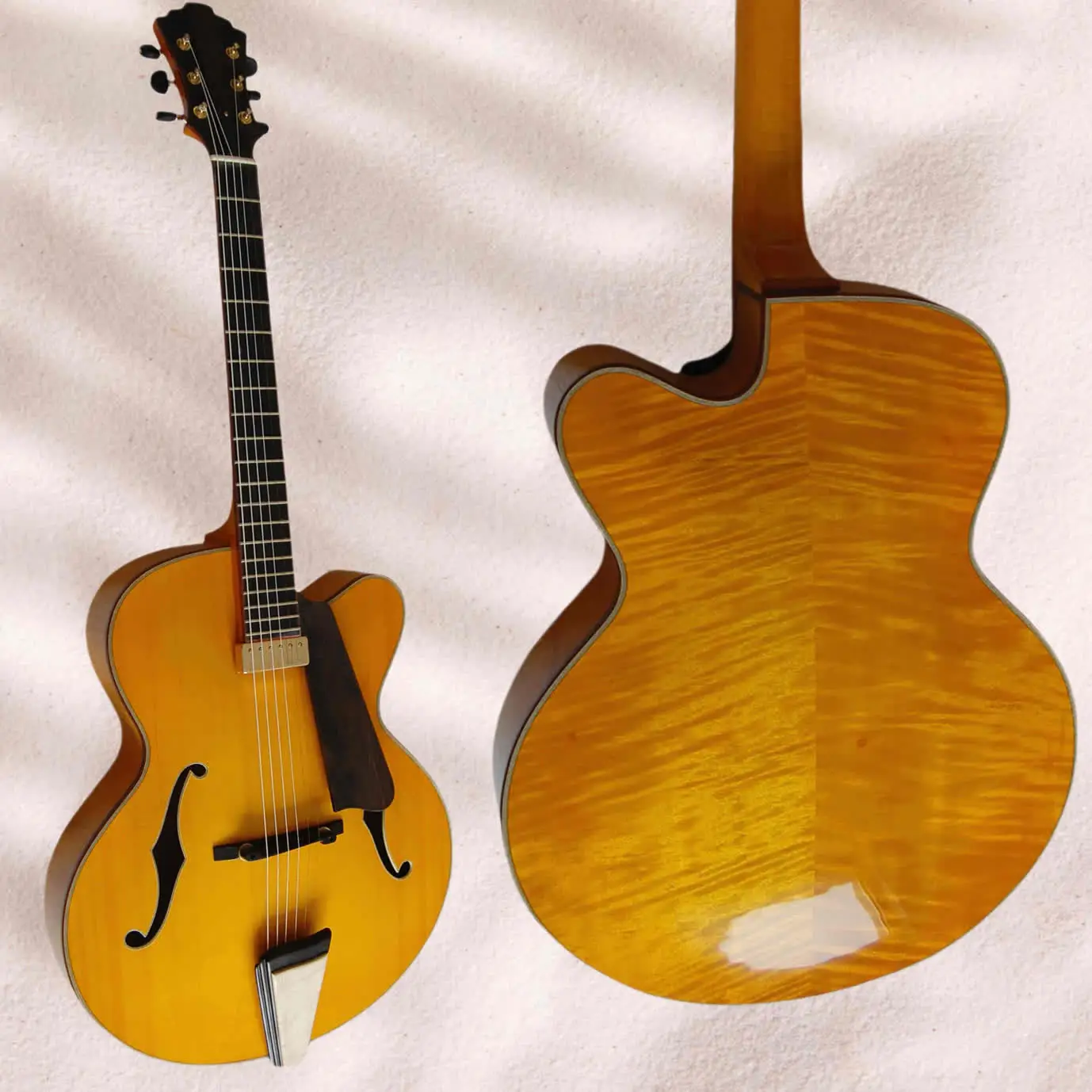 

Yunzhi Handcraft Performance Series Jazz Flamed Maple Electric Archtop Sunburst Cutaway Guitar Ebony Fingerboard Spruce Material