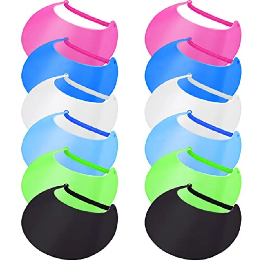 

12 Pieces Foam Sun Visors for Women Bulk Summer Adjustable Foam Visors Assorted Color Golf Visor with Solid String Sun Protecti