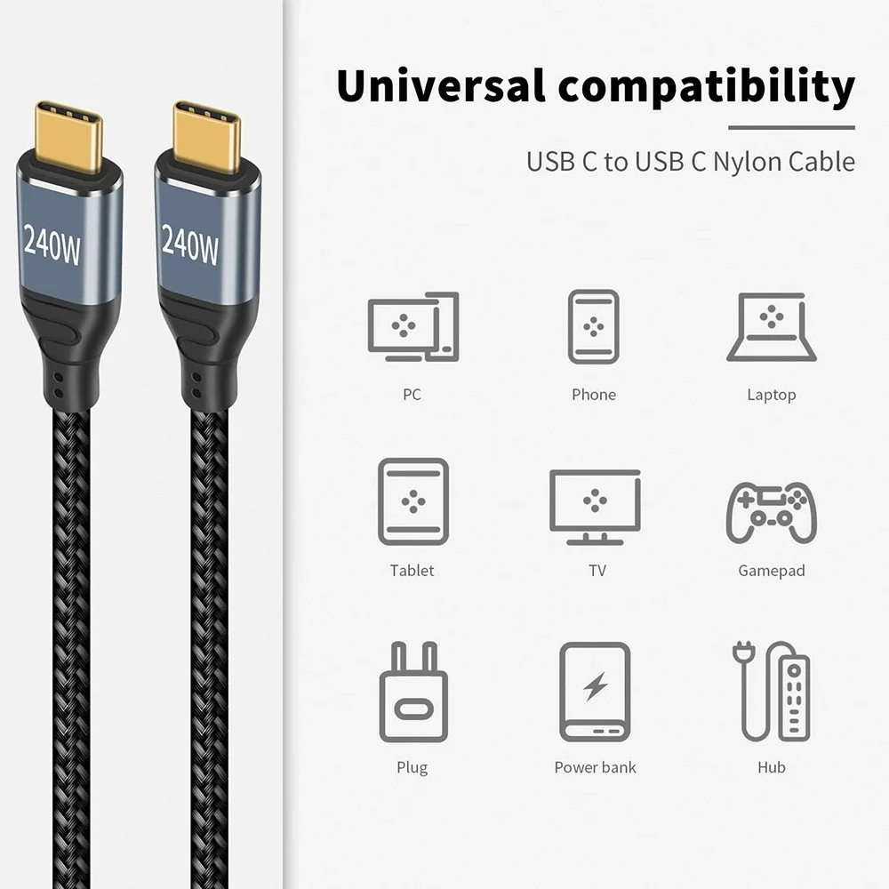 USB C Charger Cable 90 Degree Right Angle Type-C to C PD 3.1 240W Fast Charging Braid Cord for Laptop PC Tablet Phone Switch