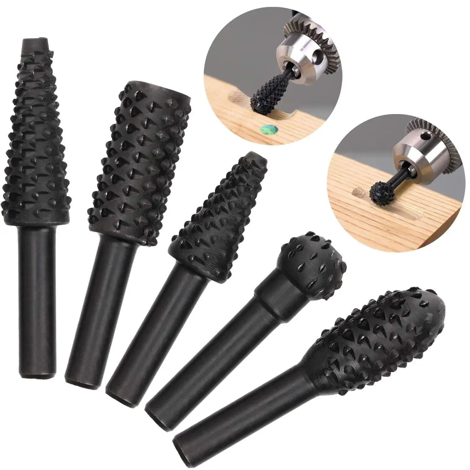 SenNan 5pc Black Woodworking Wolf Tooth Stick Rotary File DIY Grinding Accessories Set Electric Grinding Head Tool Set
