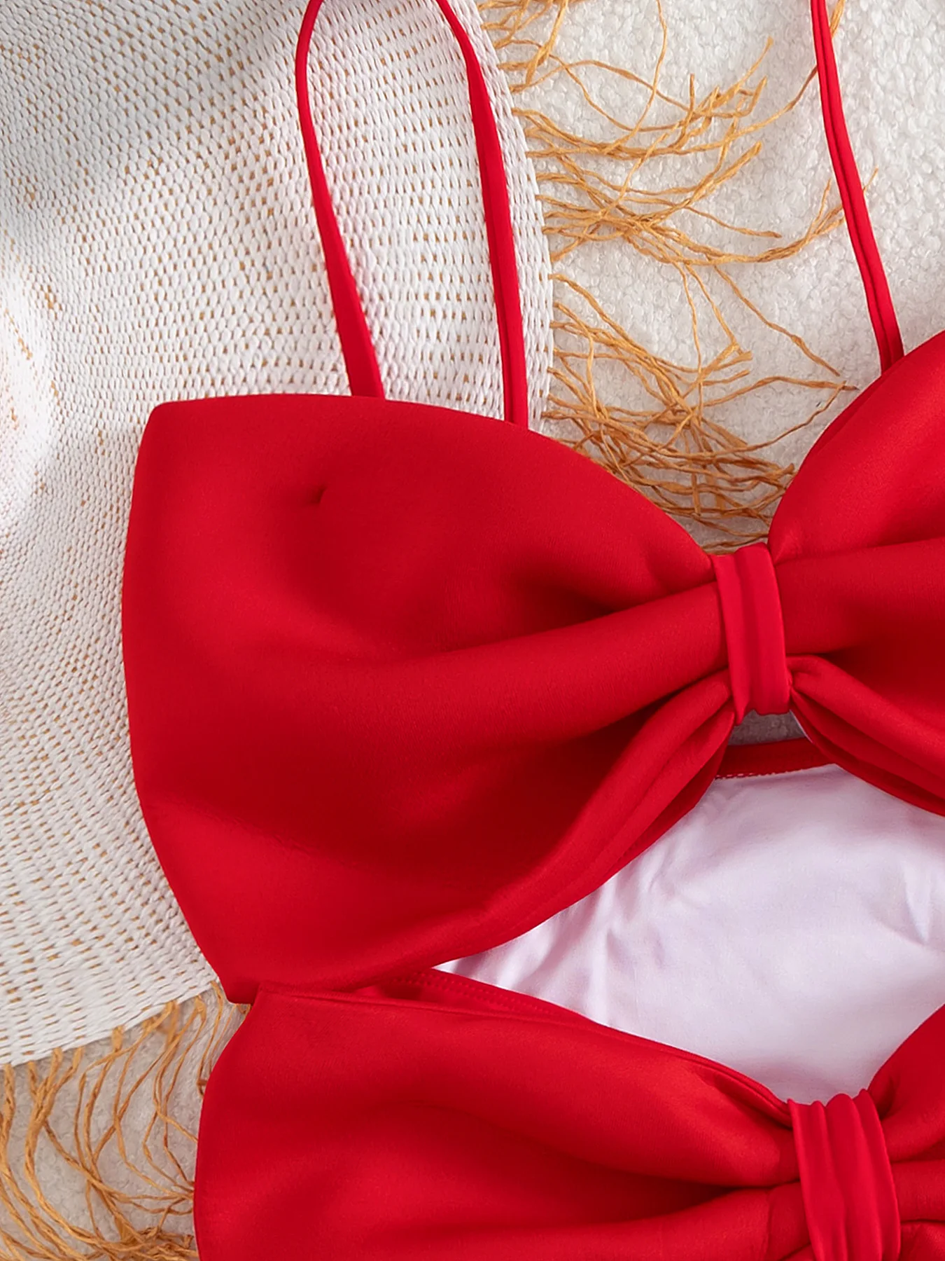 Sexy Red Front Double Big Bow One Piece Swimsuit 2025 Women Hollow Out Slim Swimwear Summer Beach Holiday Bathing Suit Monokini