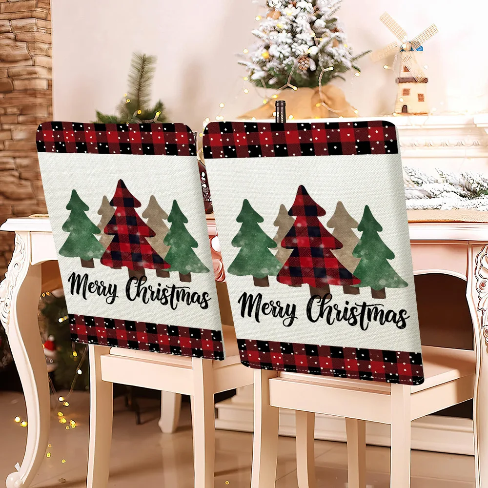 VIKAMA Christmas Reindeer Cardinal Bird Xmas Tree Chair Covers 2/4/6 PCS for Washable Stretch Christmas Party Home Decor