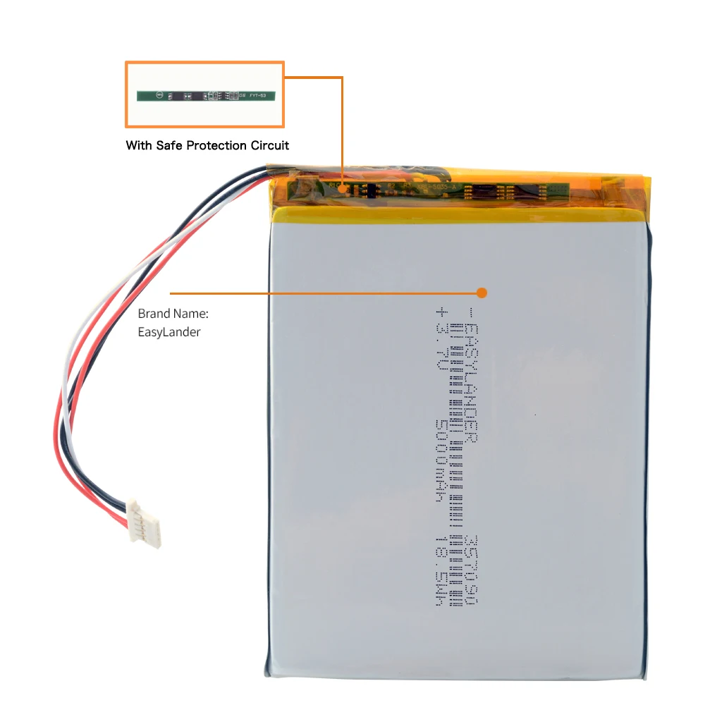 5-wire  357090 3.7V 5000mAh Rechargeable Lithium Polymer Lipo Li-ion Battery For Tablet PC E-book Medical Equipment