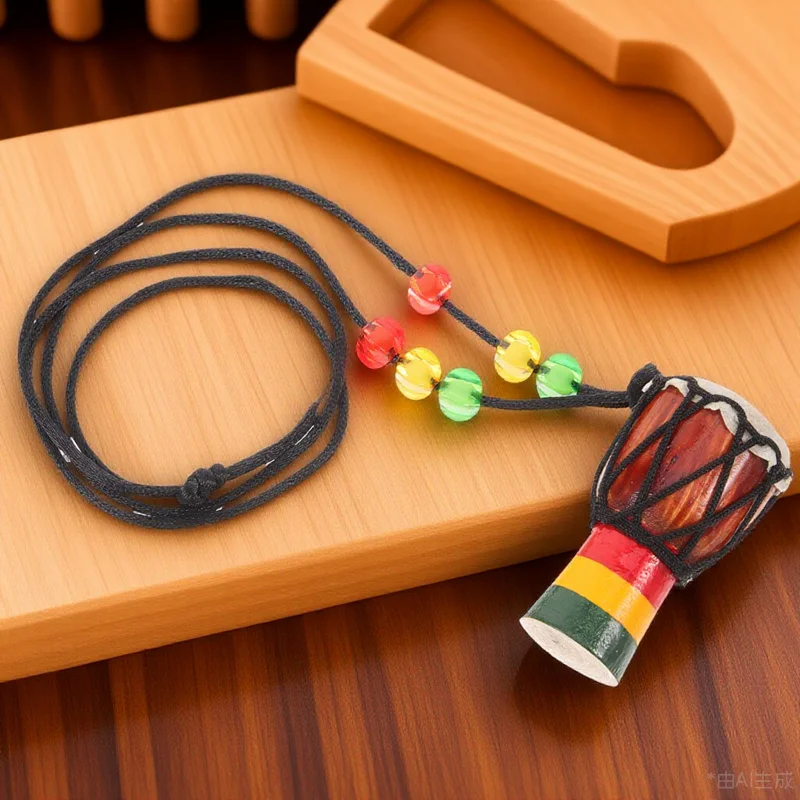 

African Drum Necklace Handmade Wood Mini Djembe Percussion Instrument Traditional African Hand Drum For Music Lovers Kids
