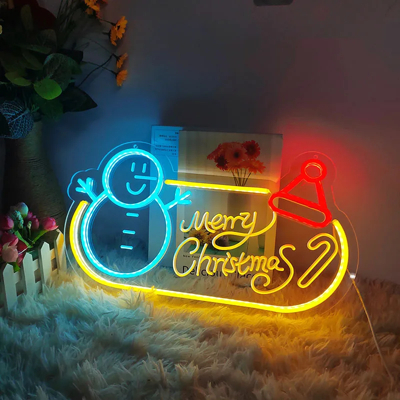 45cm Big Size Merry Christmas Neon Light Party Decoration Home Decor Wall Hanging Light Usb with Christmas Tree Elk Santa Claus