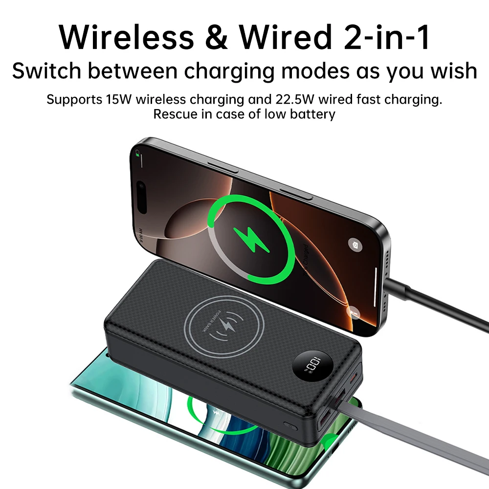 DIY 16S 18650 Power Bank 3 in 1 Battery Charge Storage Box USB+Type-C with Flashlight 22.5W Fast Charging+15W Wireless Charging