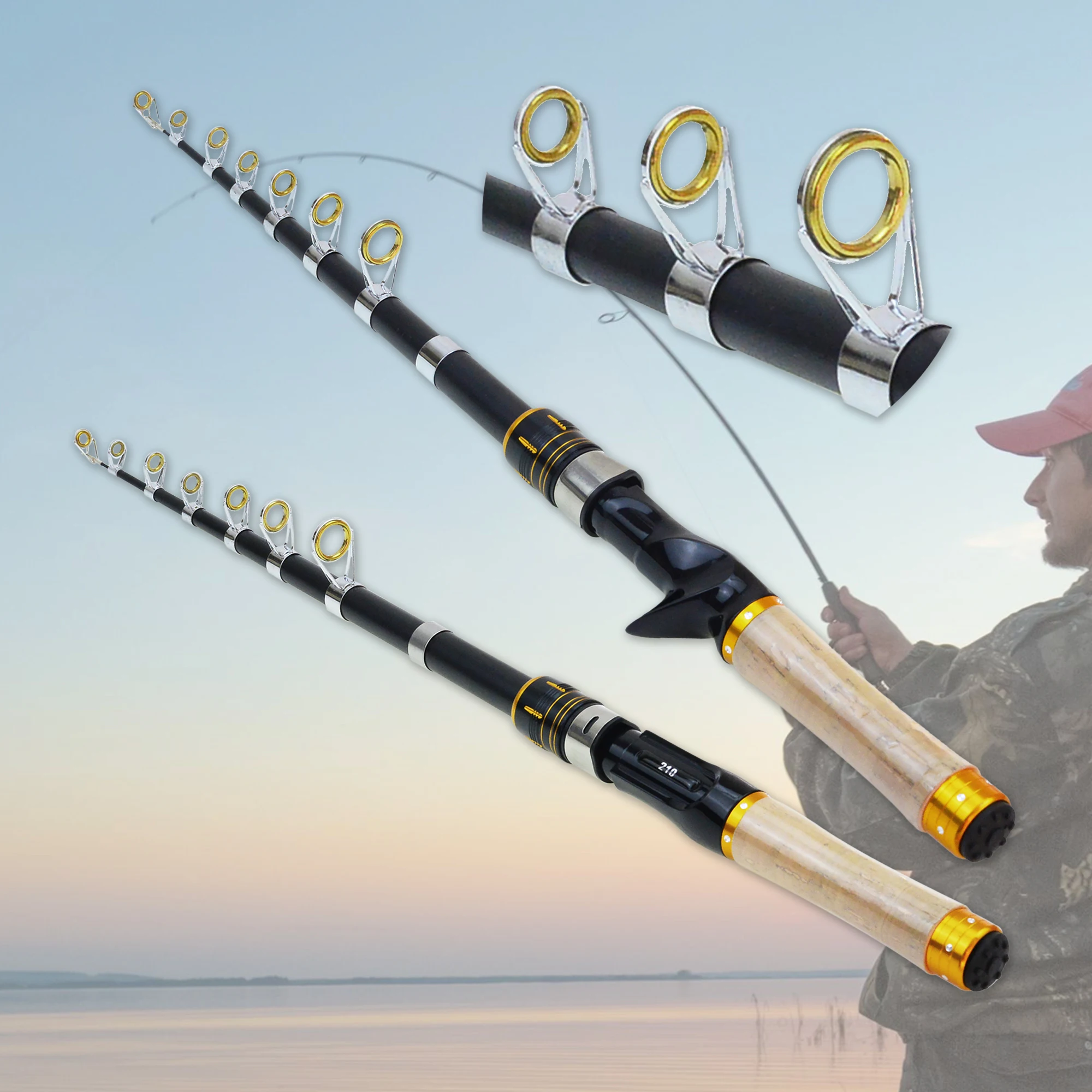 1.8M 2.1M Short Fishing Rods Lure Spinning Casting Carbon Telescopic Rod Fast Long Shot Trout Lake Fish Rod Multifunction Travel