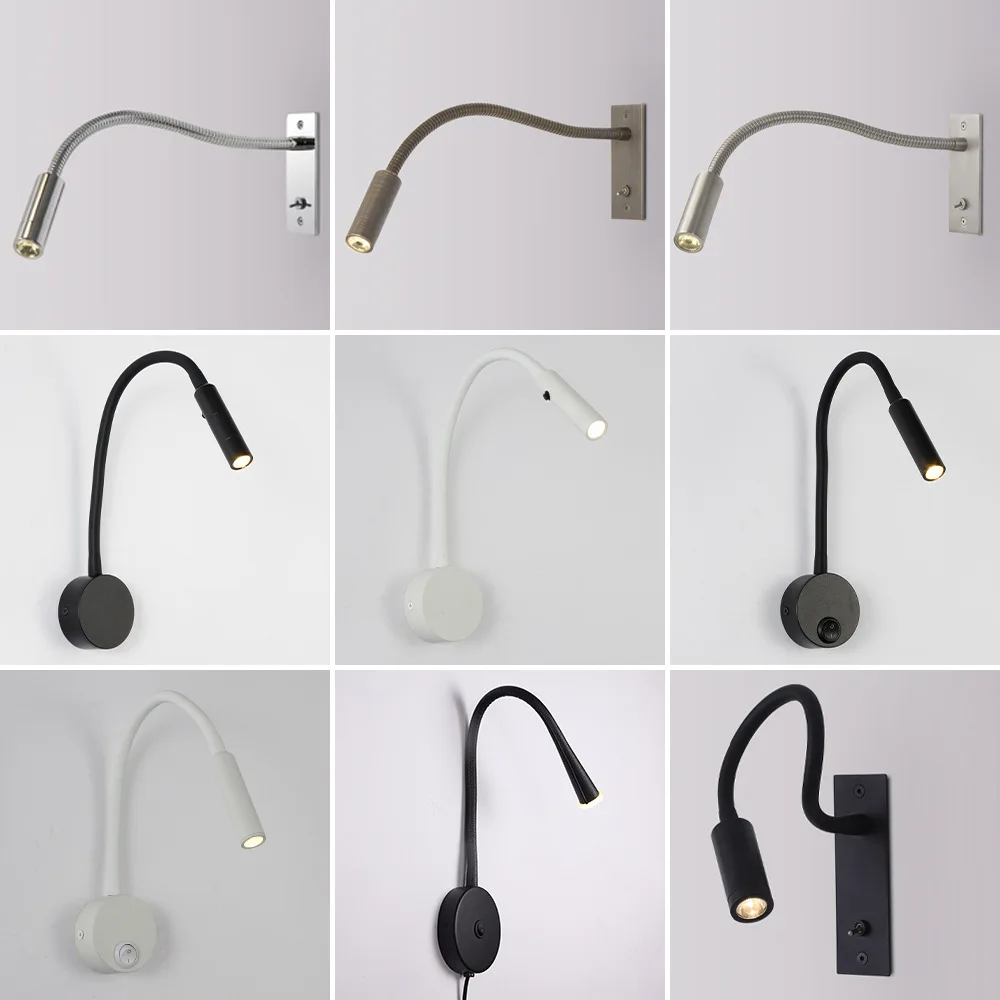 

Led Hose Spotlight Wall Lamps Hotel Bedside Reading Wall Lamp Study Room Exhibition Hall Balck 3W Interior Decor Lighting Hot