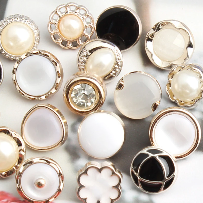 5/10pcs Round Pearl Buttons Rhinestones Hand-sewn Shirt Plastic Shank Buttons For Ladies Coat Dress Cufflink Decorative Buckles