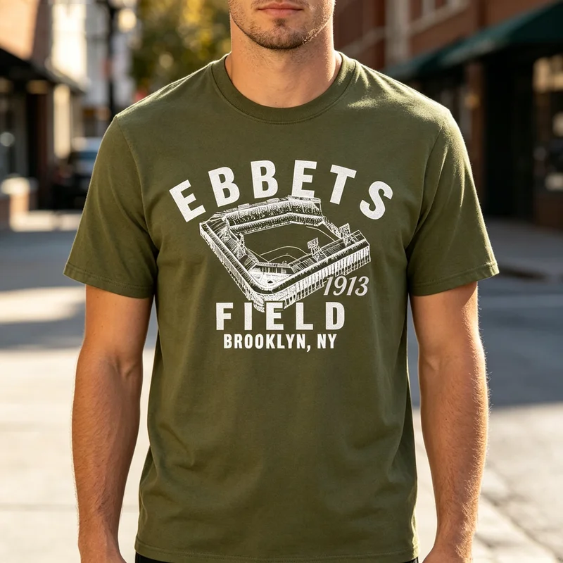 Vintage Brooklyn Sports Tee Ebbets Field Stadium Print Men Women Cotton Short Sleeve Trendy For Baseball Fans