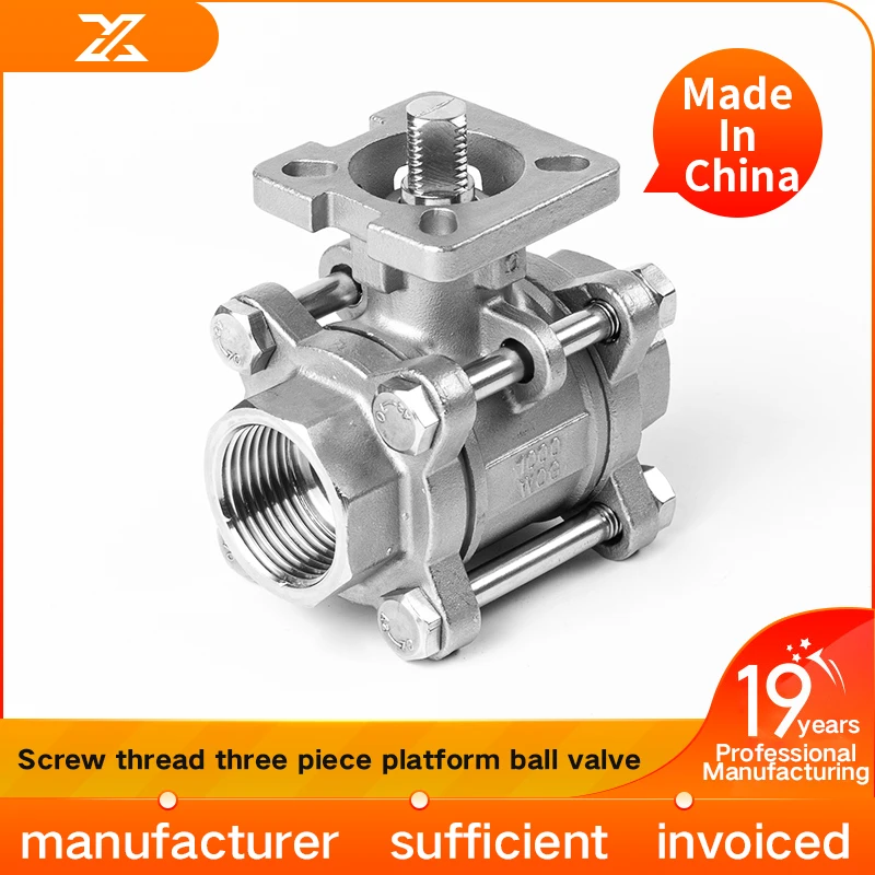 304 stainless steel ball valve three piece high platform internal thread 316L internal thread pneumatic platform switch valve DN