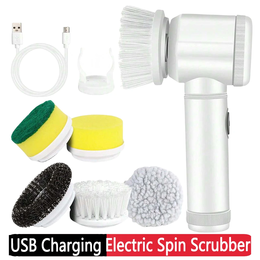 Car Electric Rotary Scrubber USB Rechargeable with 5/3 Brush Head Kitchen Dishwashing Brush Cordless Portable Scrub Brush